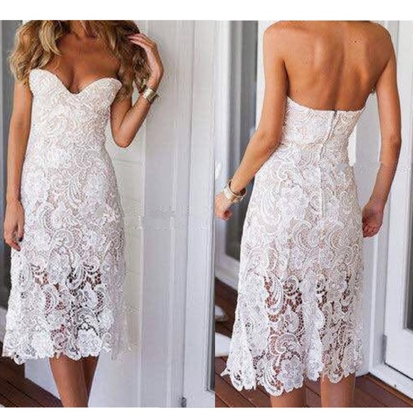 Daisy Dresses & Skirts - Semi-sheer crotchet strapless midi dress